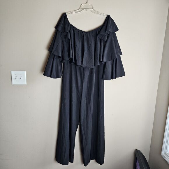 Ace By Aimee Black Ruffled Off - Shoulder Jumpsuit XL/12 Sexy Spring - Picture 3 of 11